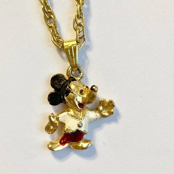 Vintage Disney Mickey Mouse Necklace Pendant Gold Plated 20" Disneyana Signed - Picture 8 of 9